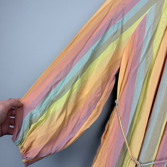 Stine Goya Elia Rainbow Striped Tied Belt Long Sleeve Dress - Picture 4 of 8
